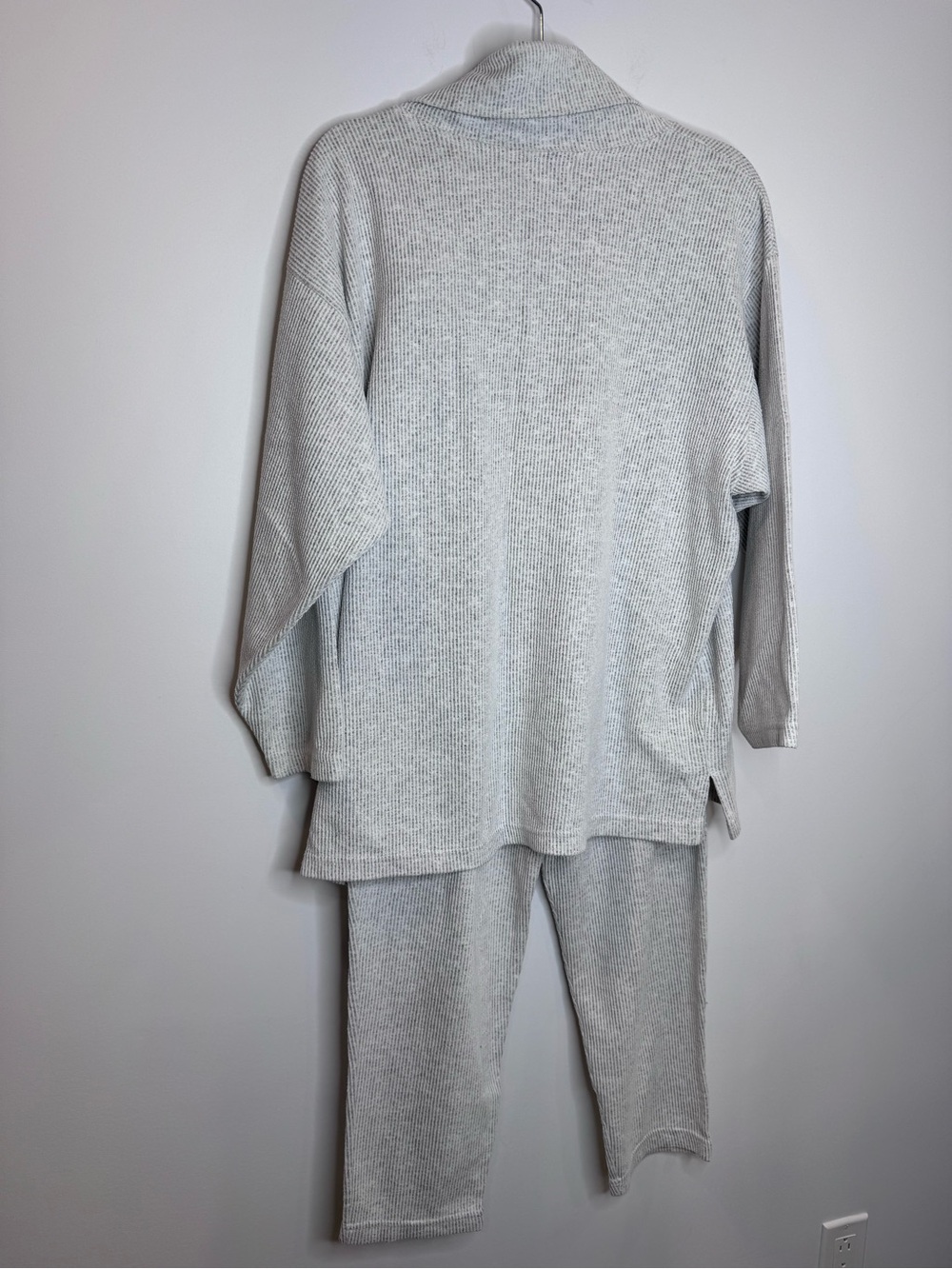 Vintage Shooky Cozy Ribbed Knit Lounge Set Gray Turtleneck 90s cropped petite - Picture 8 of 11